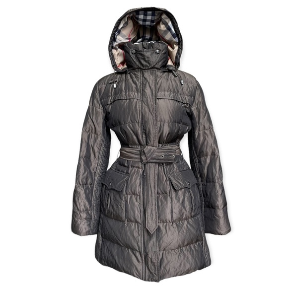 Burberry Jackets & Blazers - Burberry Puffer Jacket Hooded Belted Coat Quilted Mink Gray